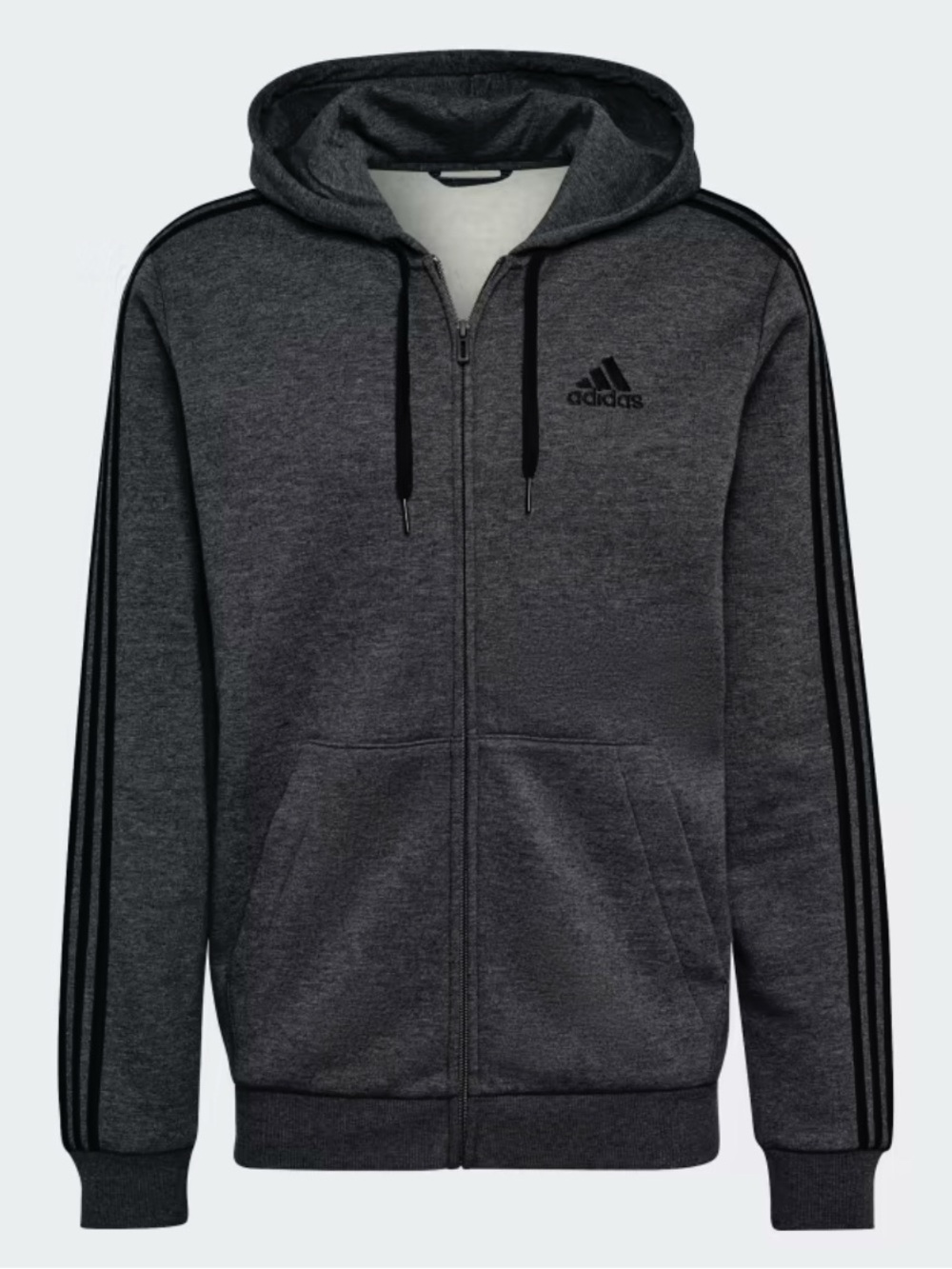 ADIDAS ESSENTIALS FLEECE 3-STRIPES FULL-ZIP HOODIE DARK GREY LARGE